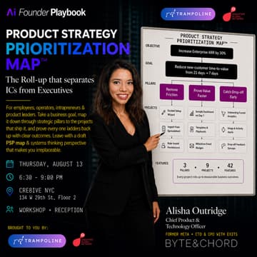 Cover Image for Prove Your Roadmap Actually Rolls Up: Build a Product Strategy Prioritization Map (in-person + remote) #AIFounderPlaybook