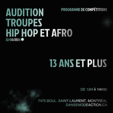 Cover Image for Audition Troupes Hip Hop et Afro 13 ans et plus