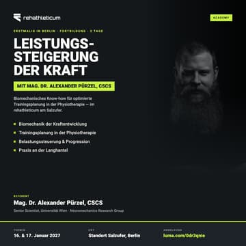 Cover Image for LEISTUNGSSTEIGERUNG DER KRAFT DURCH BIOMECHANISCHES KNOW-HOW: OPTIMIERTE TRAININGSPLANUNG IN DER PHYSIOTHERAPIE VON & MIT ALEXANDER PÜRZEL