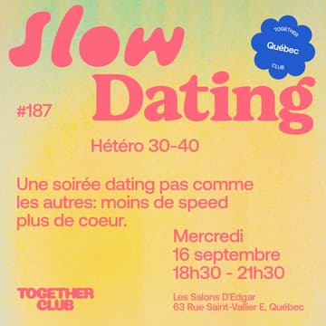 Cover Image for Slow Dating *Québec* #187 (Hétéro 30-40) ❤️