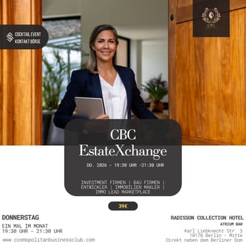 Cover Image for Cosmopolitan EstateXchange - AFTER WORK EVENT - 2026 - Nur Real Estate Makler - Baufirmen & Investmentfirmen -Projektentwickler-Letting