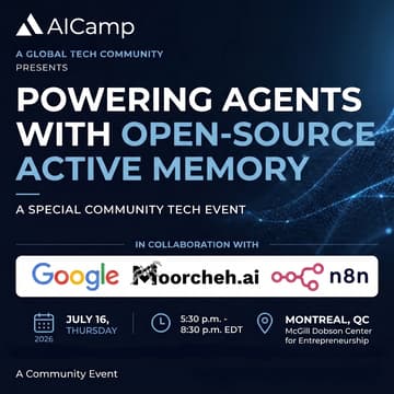 Cover Image for AI Meetup (Montreal): Building Multi-Agent Customer Support Workflows with n8n and Open-Source Active Memory, Memanto