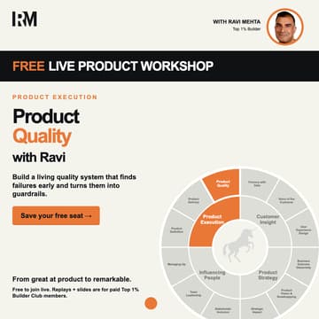 Cover Image for FREE LIVE with Ravi Mehta: Product Quality — Become a Top 1% Builder