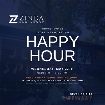 Cover Image for Legal Networking Happy Hour with Zinda Law Group