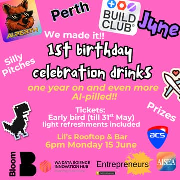 Cover Image for Build Club Perth - June- 1st year birthday celebration drinks