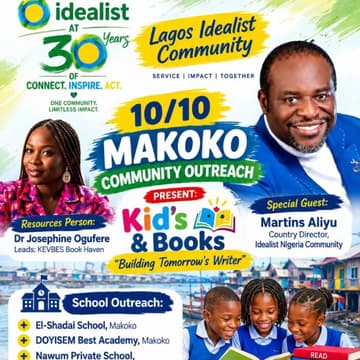 Cover Image for 10/10 - Lagos Idealist Community: Makoko outreach - "Kids & Books" Building Tomorrow's Writers