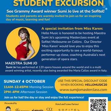 Cover Image for Hello Music Excursion to see Grammy Award winning opera legend Sumi Jo at the Sofitel