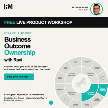Cover Image for FREE LIVE with Ravi Mehta: Business Outcome Ownership — Become a Top 1% Builder