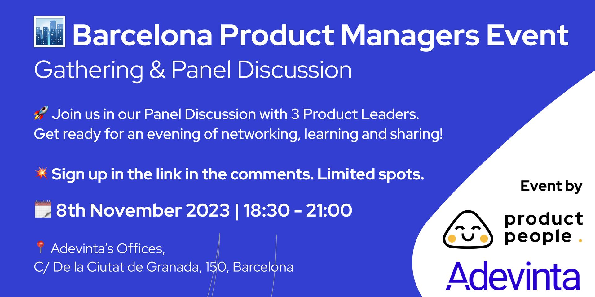 Cover Image for 🇪🇸 Product Managers Evening in Barcelona | Adevinta x Product People