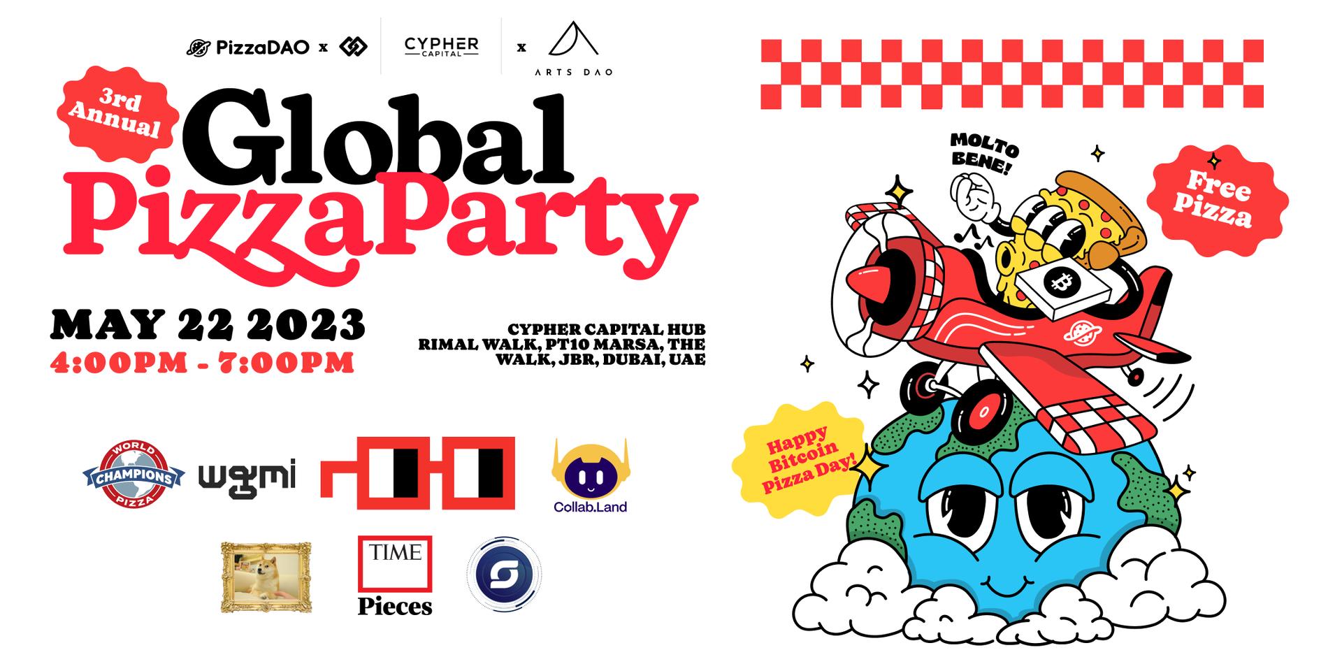 Cover Image for “Bitcoin Pizza Day” with PizzaDao x Arts DAO x Cypher Capital x Scytale Digital  