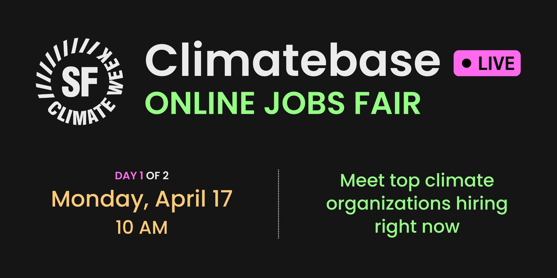 Cover Image for Climate Jobs Fair  (day 1 of 2)