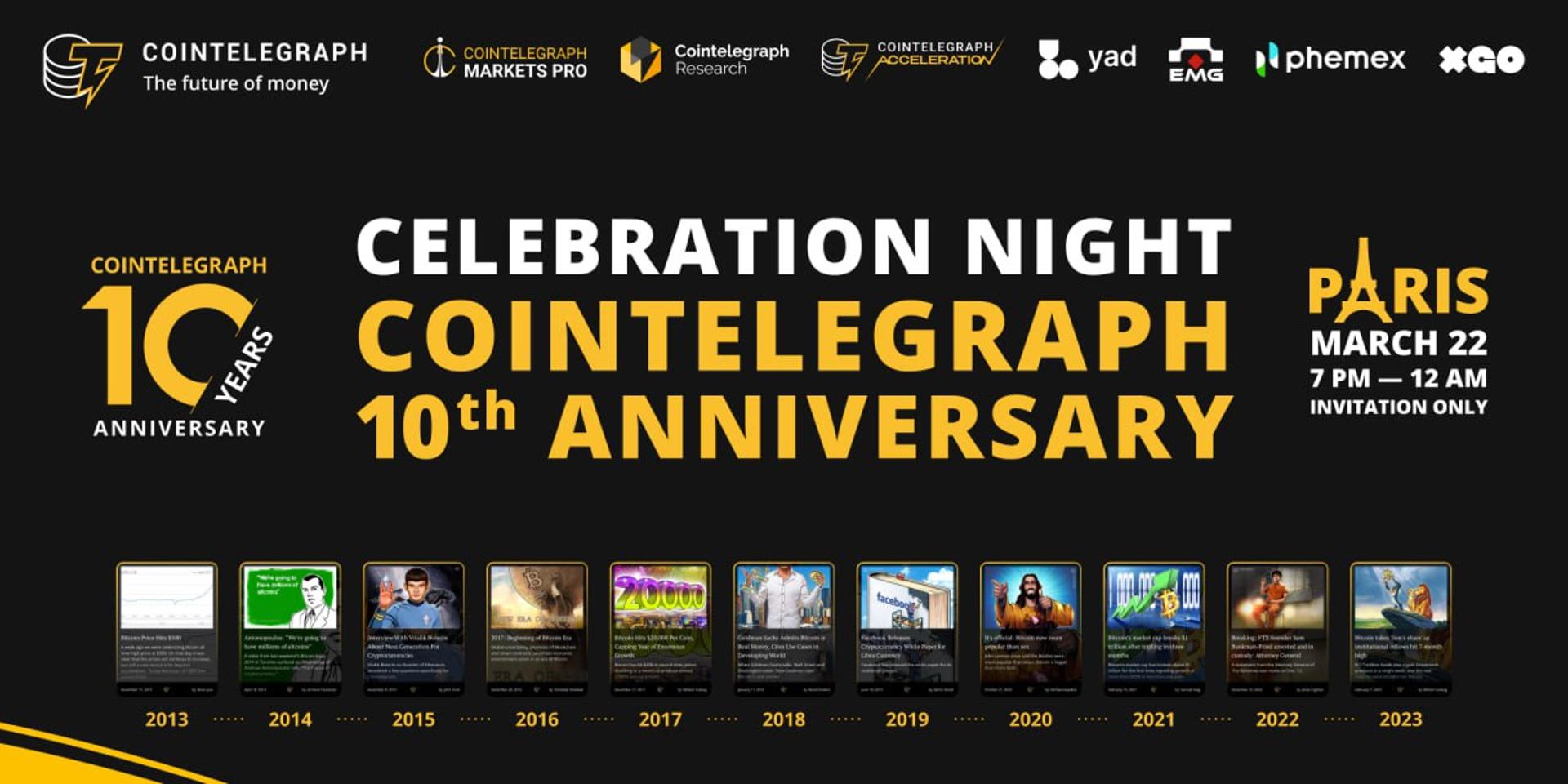 Cover Image for Cointelegraph 10-year Anniversary Celebration Night 