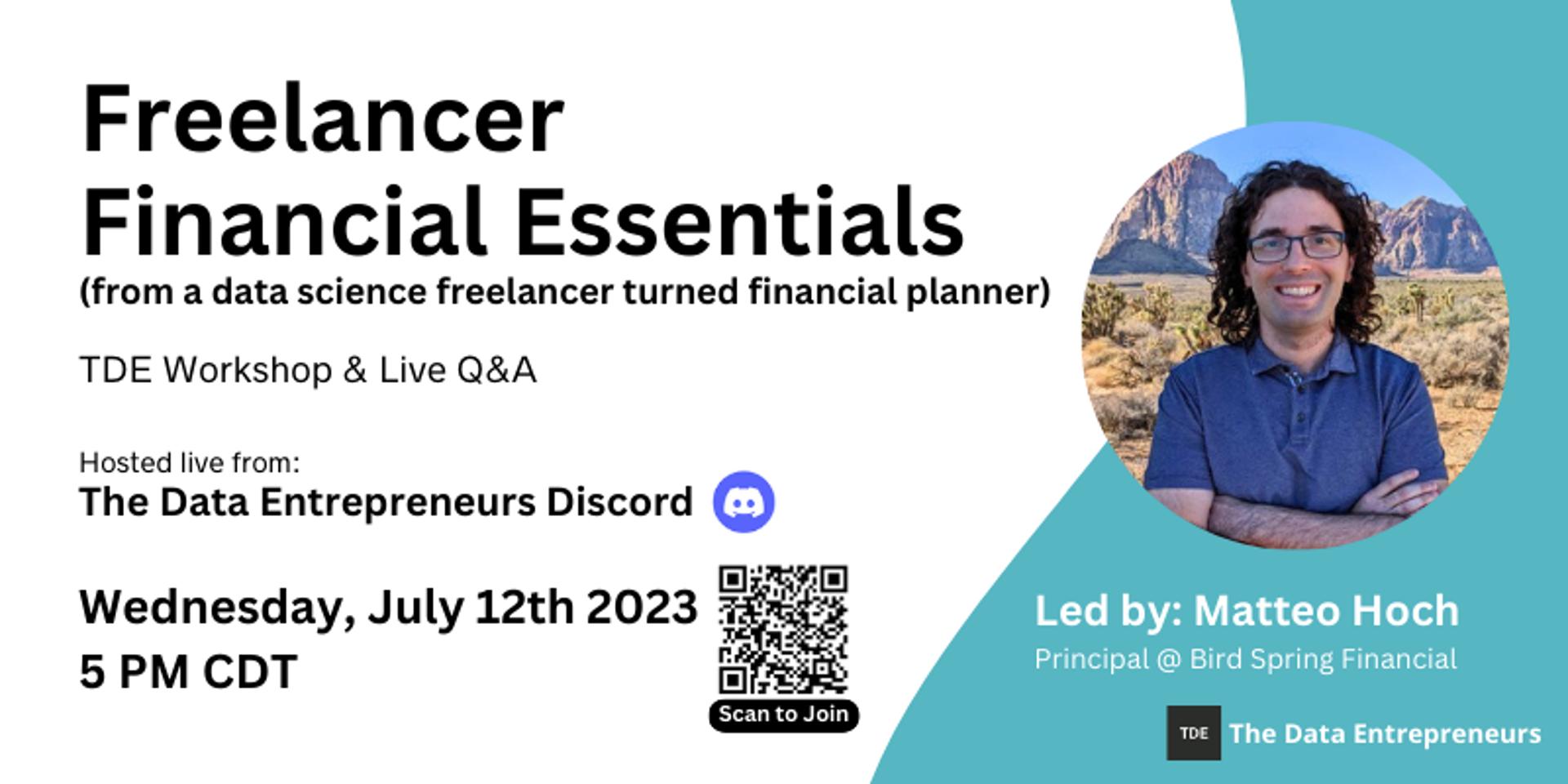 Cover Image for Freelancer Financial Essentials (from a data science freelancer turned financial planner) | TDE Workshop