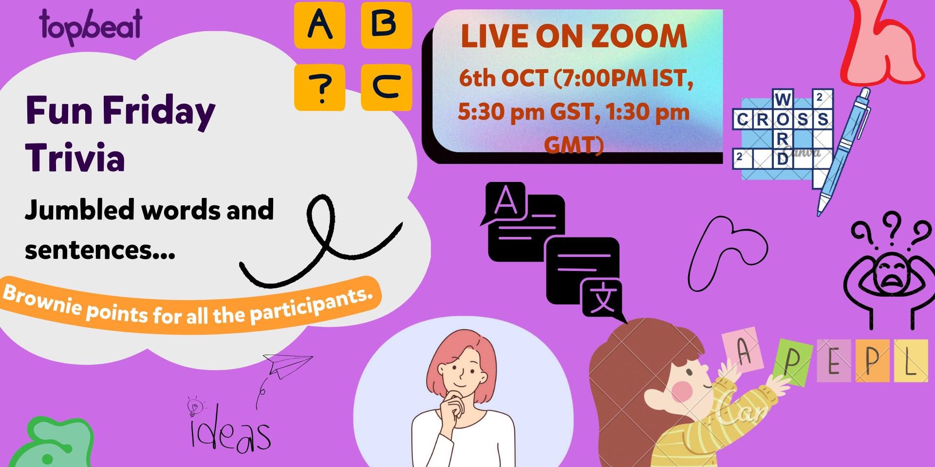 Fun Friday Trivia (Jumbled Words& Sentences) · Zoom · Luma