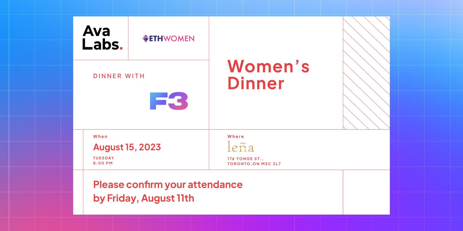 Cover Image for Women's Dinner with Ava Labs & F3 @ ETHToronto