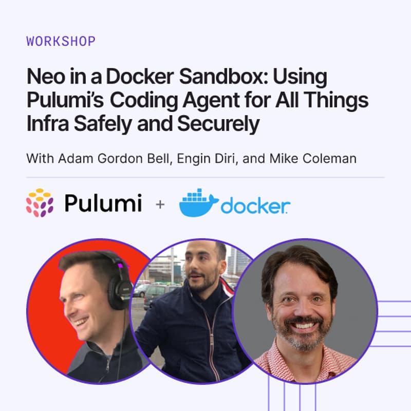 Cover Image for Neo in a Docker Sandbox: Using Pulumi’s Coding Agent for All Things Infra Safely and Securely (US)