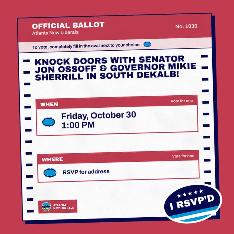 Cover Image for Knock Doors with Senator Jon Ossoff & Governor Mikie Sherrill in South DeKalb!
