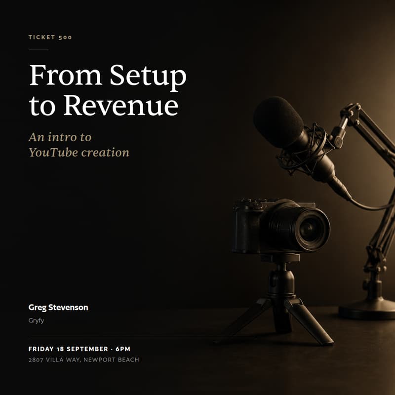 Cover Image for From Setup to Revenue: An Intro to YouTube Creation — Greg Stevenson