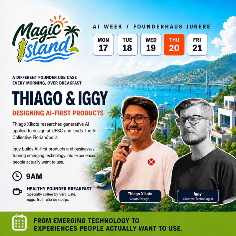 Cover Image for AI Week: Designing AI-First Products with Thiago Xikota & Iggy + Magic Island Healthy Founder Breakfast