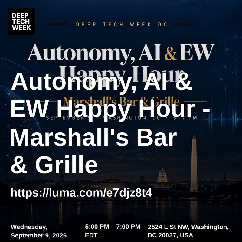 Cover Image for Autonomy, AI & EW Happy Hour - Marshall's Bar & Grille: https://luma.com/e7djz8t4