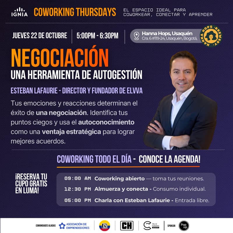 Cover Image for Coworking Thursdays - Aprende a negociar con Esteban Lafaurie!