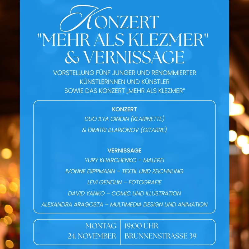Cover Image for „Mehr als Klezmer“ — Duo Ilya Gindin (Klarinette) & Dimitri Illarionov (Gitarre). Vernissage von fünf sehr unterschiedlichen Porträts.