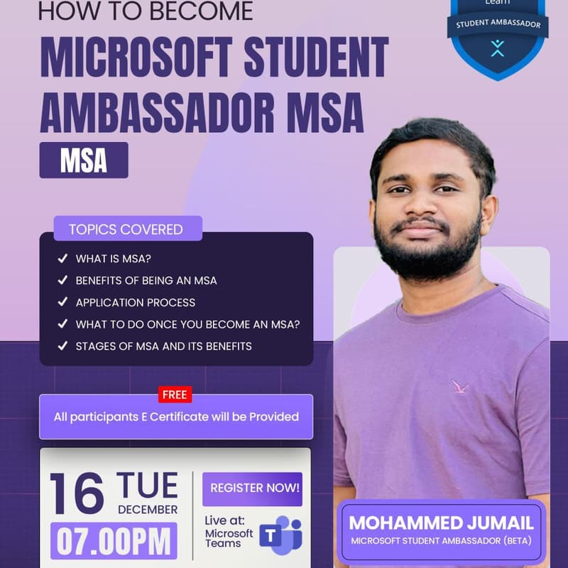 Cover Image for 🎓 Learn How to Become a Microsoft Student Ambassador (MSA) 🎓