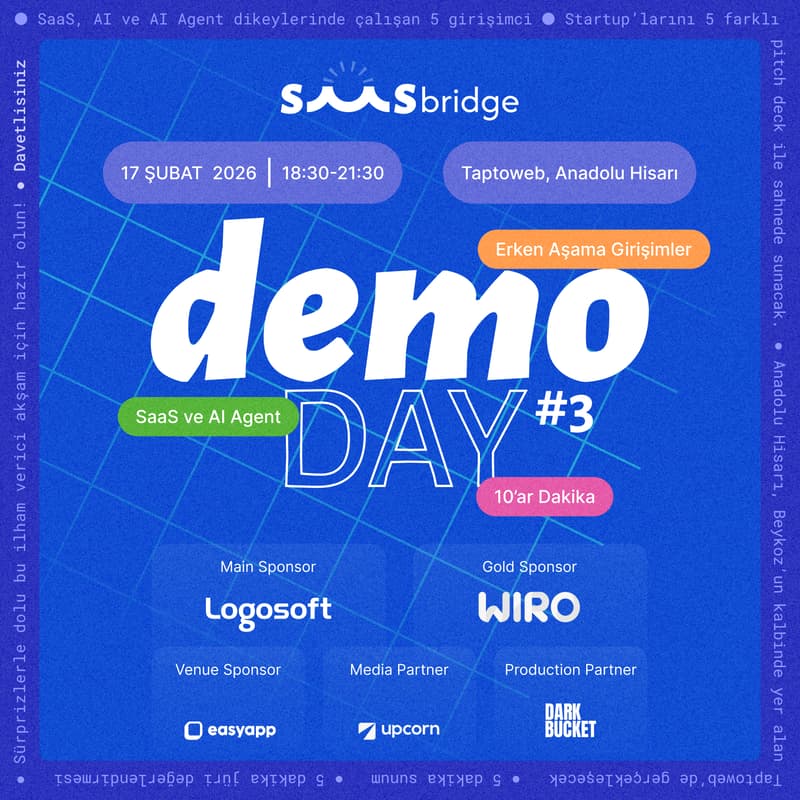 Cover Image for Demo Day #3 - SaaS, AI Agent ve Agentic AI (Sadece Erken Aşama Startuplar)