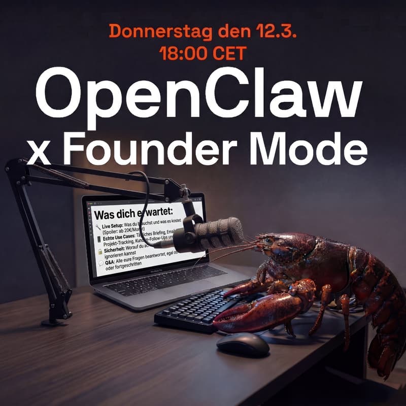 Cover Image for Founder Mode x OpenClaw: Wie KI deinen Founder-Alltag übernimmt | Live Use Cases & Q&A