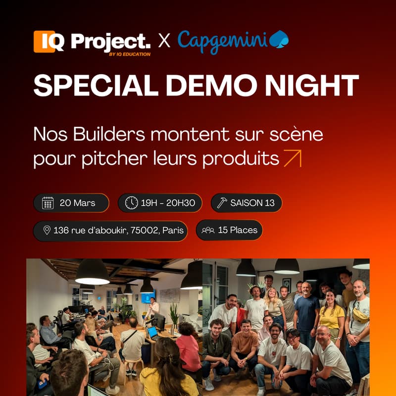 Cover Image for Special Demo Night | IQ Project × Capgemini — Nos Builders dévoilent leurs produits 🤩