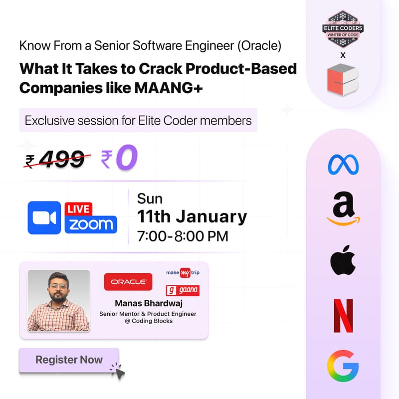 Cover Image for What It Really Takes to Crack MAANG+ Product-Based Companies | Ft. Manas Bhardwaj (SDE-3 @ Oracle | Ex-MakeMyTrip & Gaana)