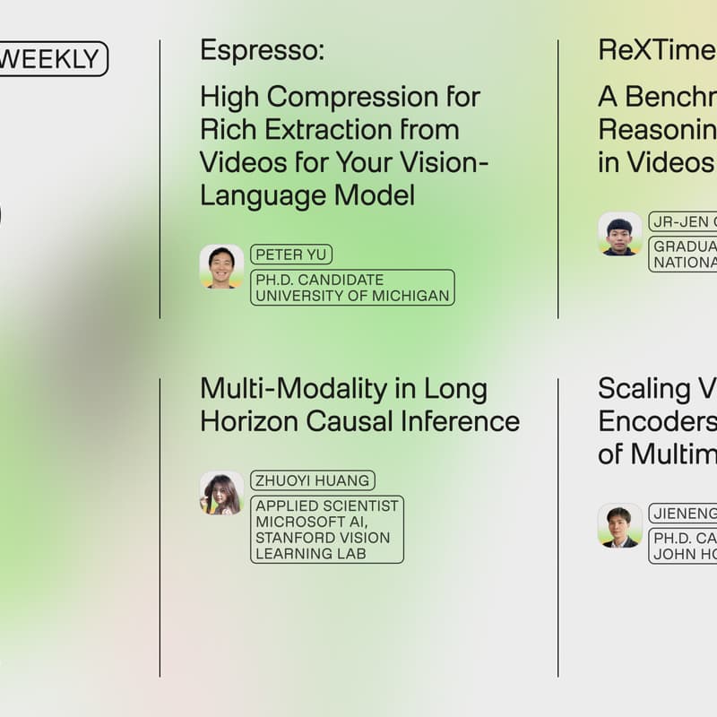 Cover Image for Multimodal Weekly 73: Video-Language Models, Reasoning-Across-Time in Videos, Long-Horizon Multimodal Inference, and Scaling Vision Encoders