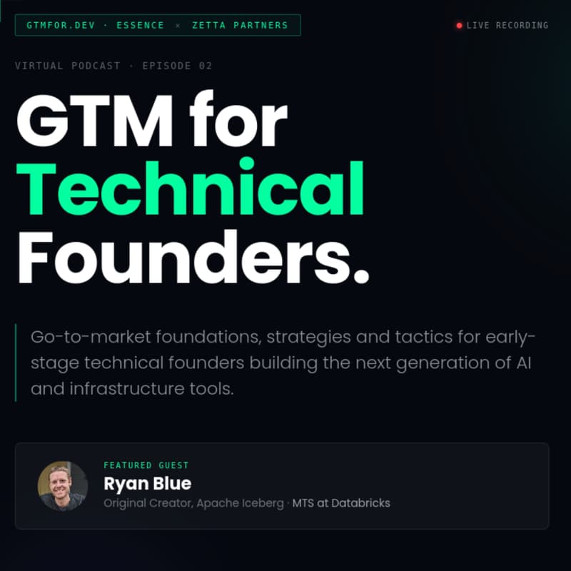 Cover Image for GTMfor.dev | Live Podcast w/ Ryan Blue, Creator of Apache Iceberg & Co-Founder of Tabular