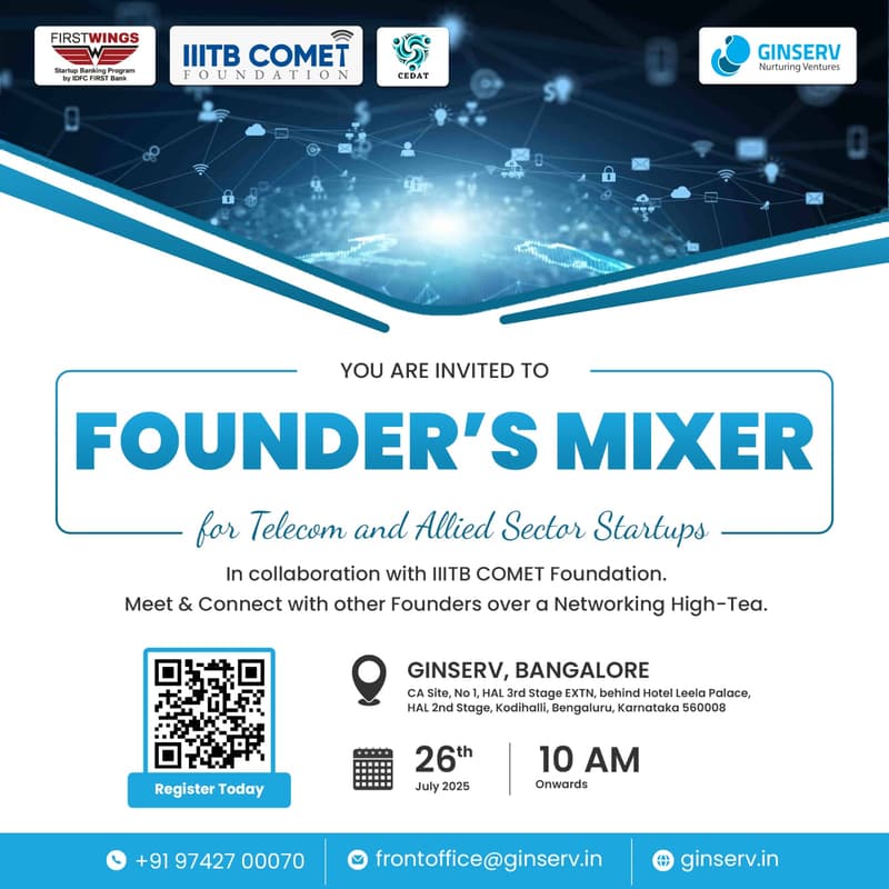 Cover Image for Founders Mixer: Telecom & Allied Sector Startups | (Telecom | IoT | 5G | Edge Computing | Cloud | SatCom | Cybersecurity Startups)
