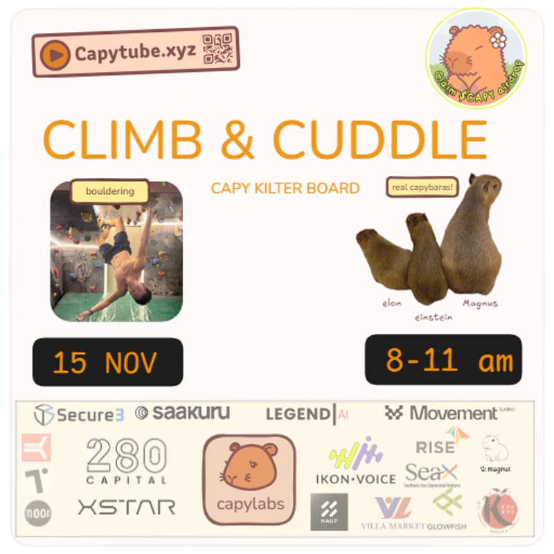 Cover Image for Climb & Cuddle: Real Capybara + Capy Kilter Board ($CAPY Airdrop)