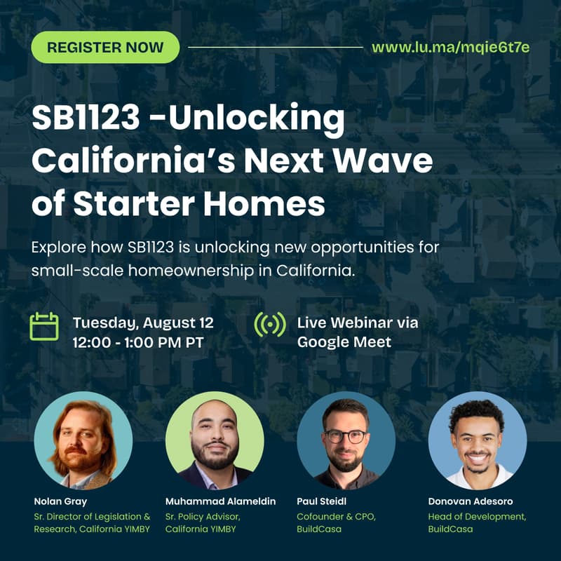 Cover Image for SB1123 - Unlocking California’s Next Wave of Starter Homes