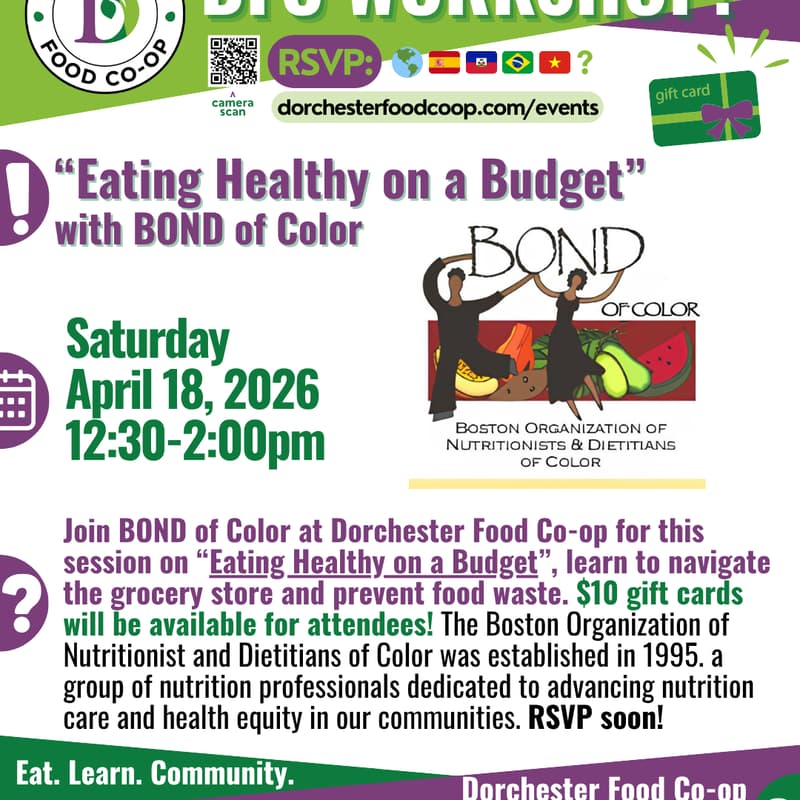 Cover Image for DFC WORKSHOP:  "Eating Healthy on a Budget" by BOND of Color