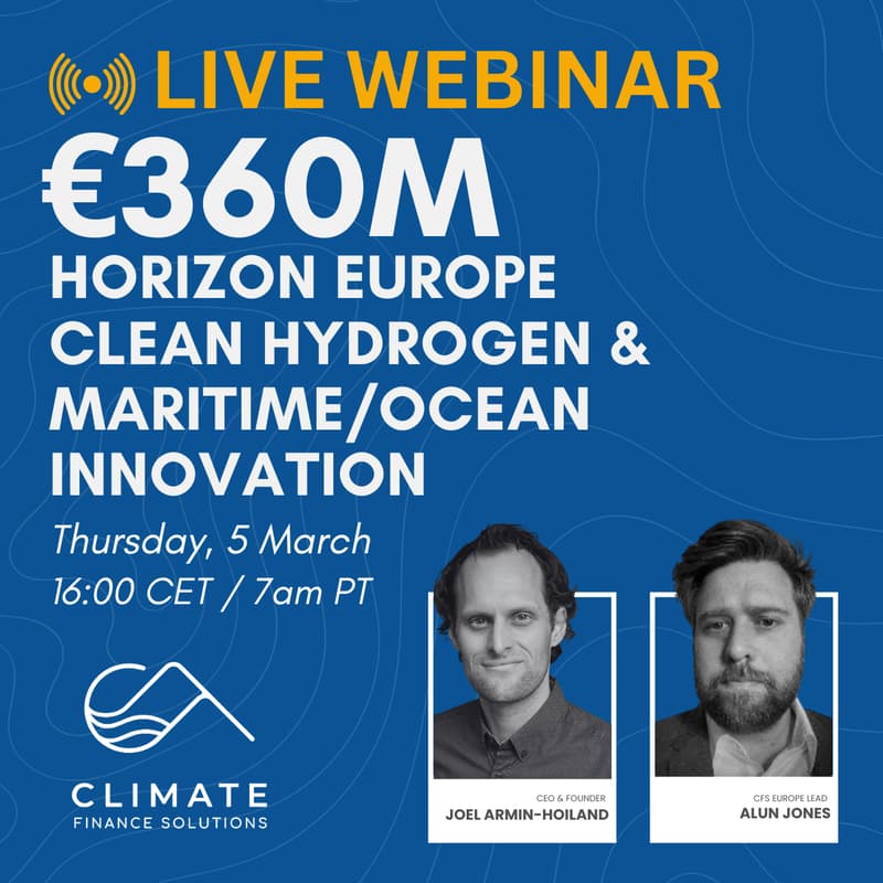 Cover Image for €360M Horizon Europe Clean Hydrogen & Maritime/Ocean Innovation Funding