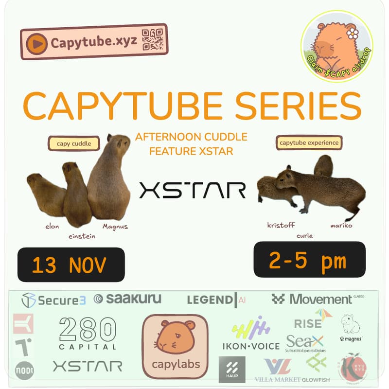 Cover Image for Capytube Series: Real Capybara Afternoon Cuddle Feature XStar ($CAPY Airdrop)
