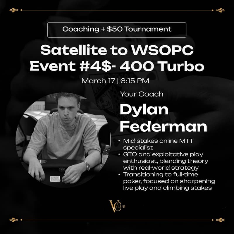 Cover Image for $50 Satellite to WSOPC Event #4 - $400 Turbo, 1 Seat GTD