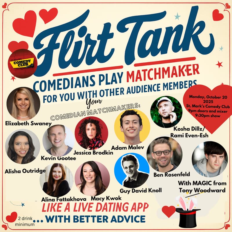 Cover Image for Manhattan Flirt Tank Interactive Dating Comedy Show and Mixer- Monday, October 20