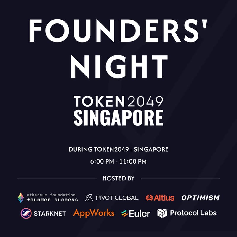 Cover Image for Founders' Night | Hosted by Pivot Global, Ethereum Foundation, Optimism, Protocol Labs, Altius Labs, AppWorks, Euler and Starknet