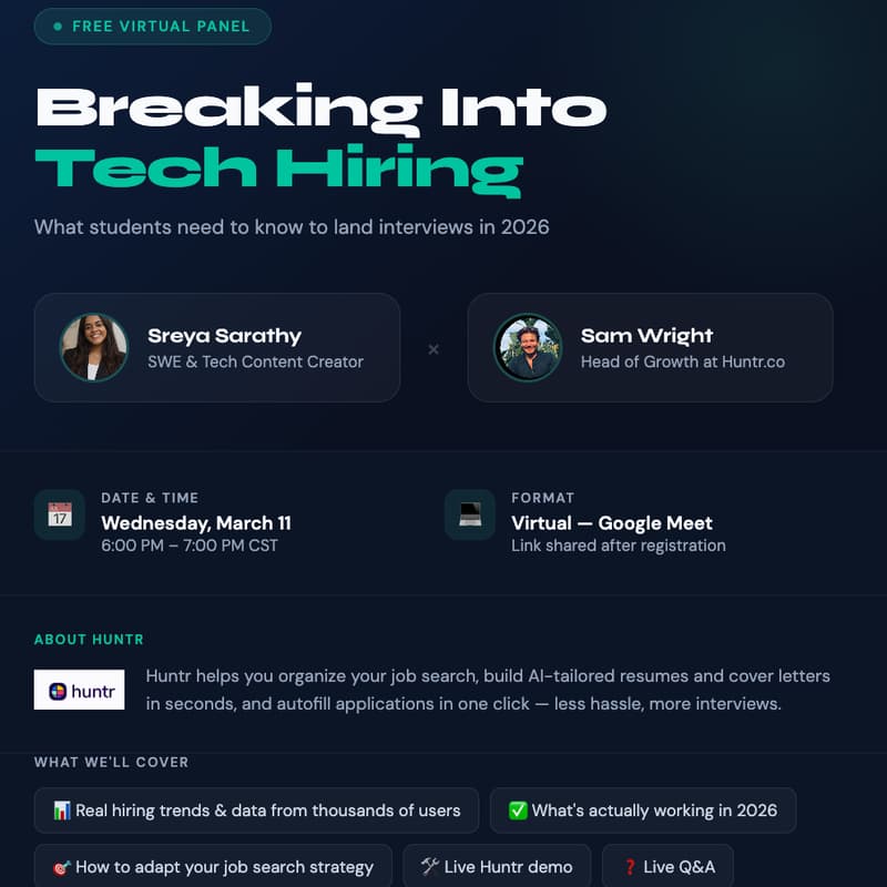 Cover Image for Breaking Into Tech Hiring -  Sreya × Huntr.co
