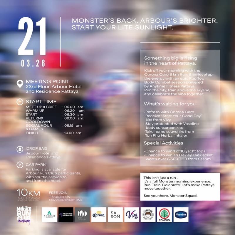 Cover Image for MONSTER’S BACK. ARBOUR’S BRIGHTER. – SUMMER  SUNRISE RUN CLUB.