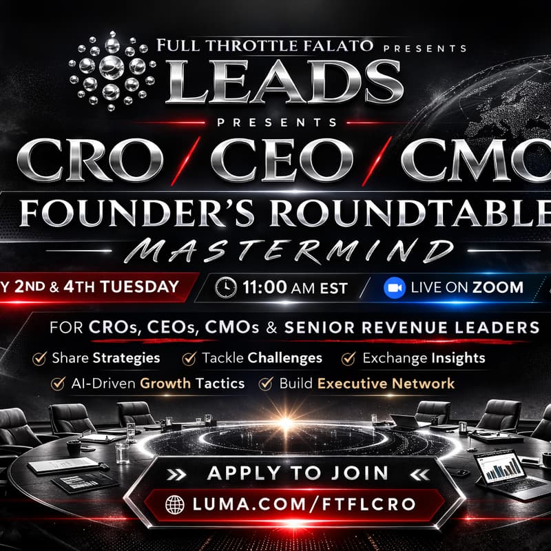 Cover Image for CRO/CEO/CMO Founder's Roundtable Mastermind on Zoom every 2nd and 4th Tuesday of each month at 11am EST