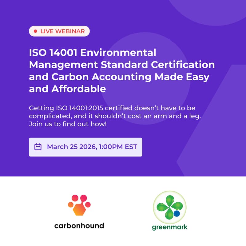 Cover Image for ISO 14001 Environmental Management Standard Certification and Carbon Accounting Made Easy and Affordable