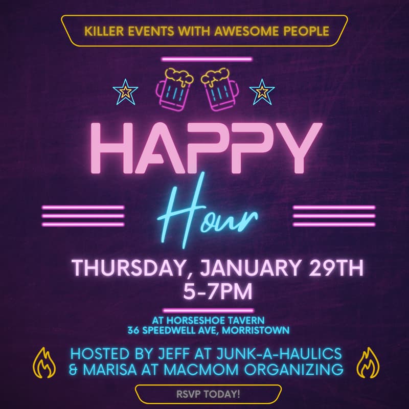 Cover Image for Happy Hour in Morristown (Co-Hosted by Junk-A-Haulics & MACMOM Organizing )