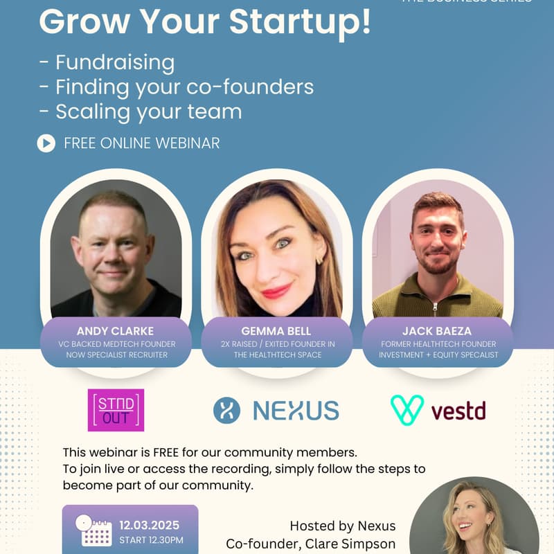 Cover Image for Webinar:How to start + grow your start up