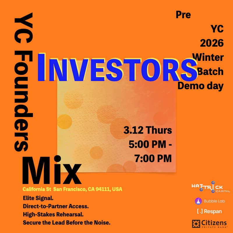 Cover Image for Investor and YC founders|Pre YC demo-day Happy Hour