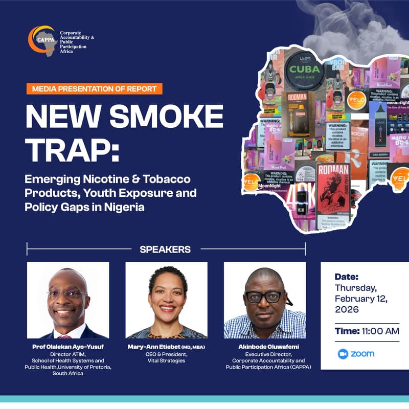 Cover Image for Media Presentation of the Report: New Smoke Trap, Emerging Nicotine & Tobacco Products, Youth Exposure and Policy Gaps in Nigeria